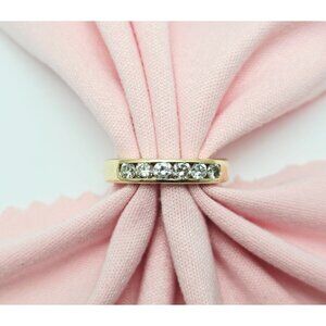 Unique 14K Solid Yellow Gold Designer Single Row 6 Diamond Wedding Ring Band